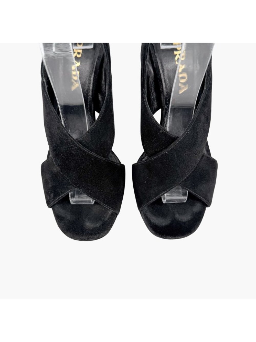 Prada Cross Strap Platform Sandals Black Suede Size 37.5 US 7.5 Women’s - Picture 3 of 15